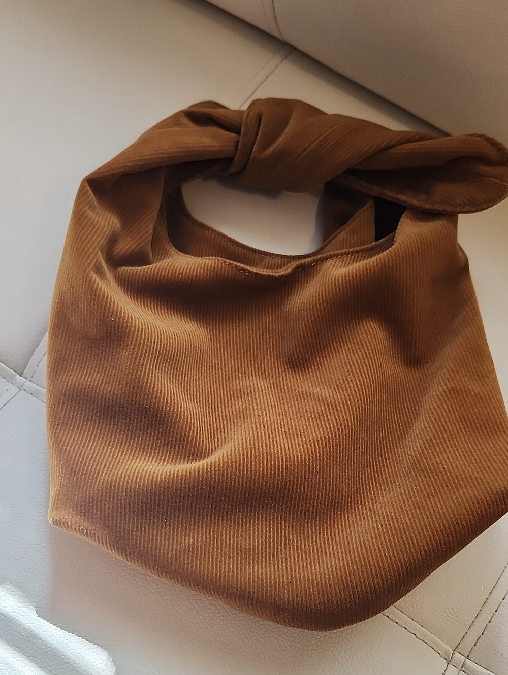 Knot-Top Corduroy Hobo Bag in Brown